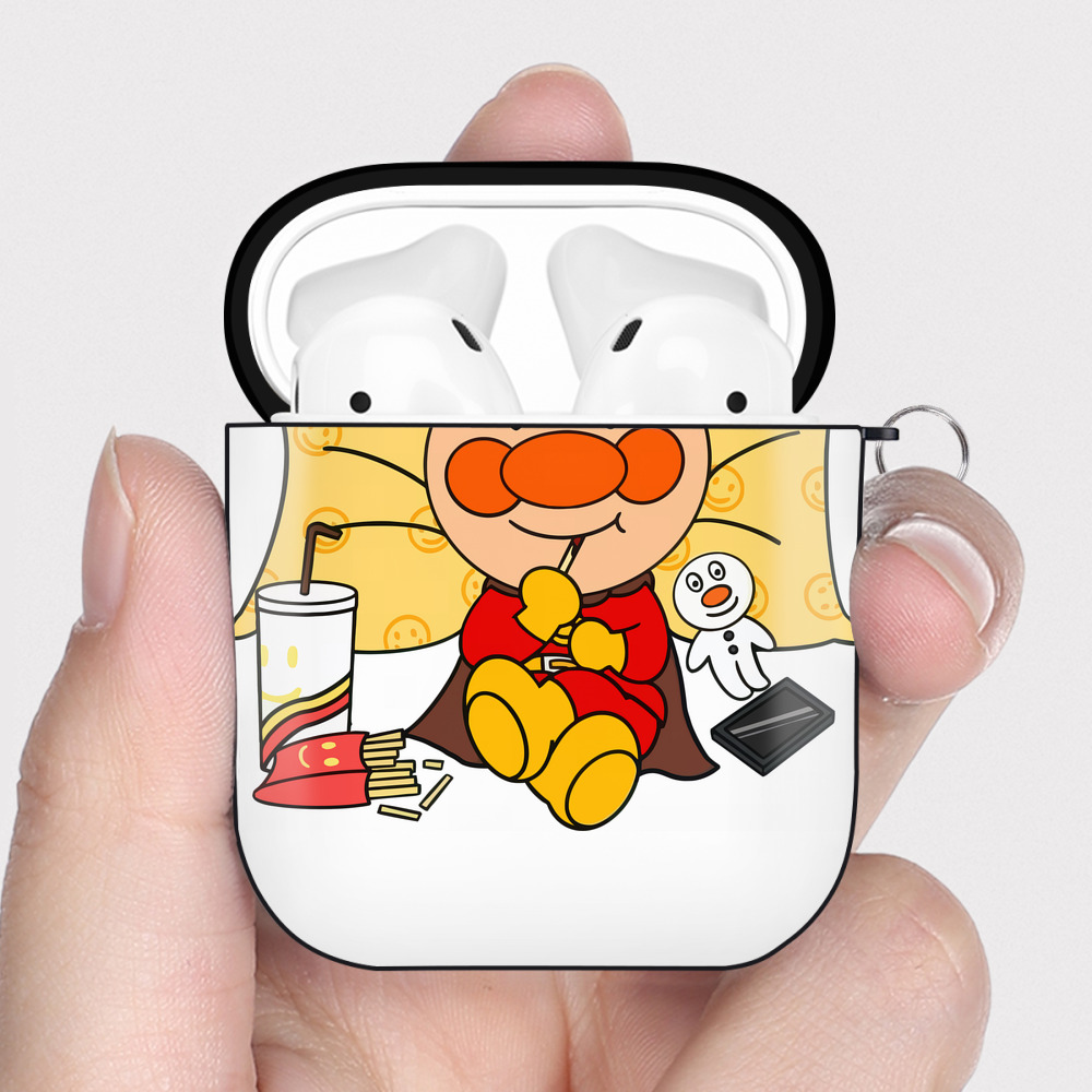 （画像用） アンパンマン Anpanman AirPods 第2世代保護ケース ハードシェル ブラック 耐衝撃・防指紋・カラビナ付き