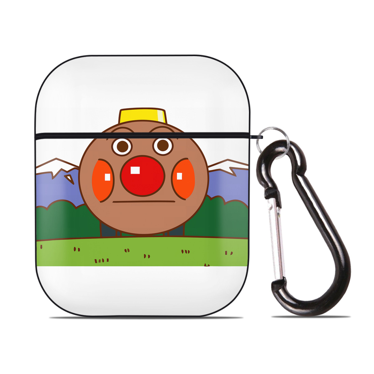 （画像用） アンパンマン Anpanman AirPods 第2世代保護ケース ハードシェル ブラック 耐衝撃・防指紋・カラビナ付き