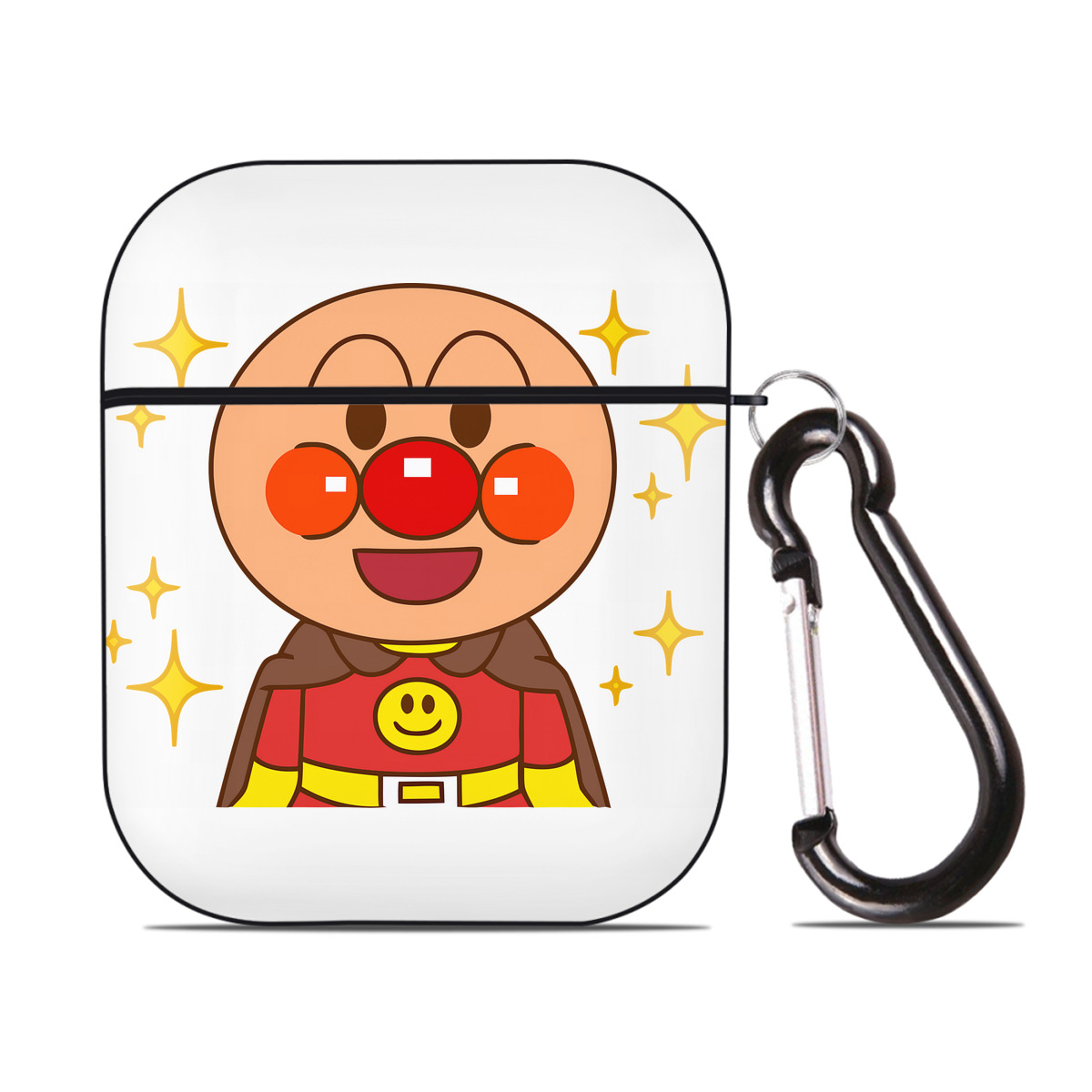 （画像用） アンパンマン Anpanman AirPods 第2世代保護ケース ハードシェル ブラック 耐衝撃・防指紋・カラビナ付き