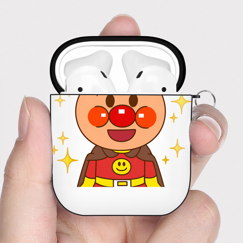 （画像用） アンパンマン Anpanman AirPods 第2世代保護ケース ハードシェル ブラック 耐衝撃・防指紋・カラビナ付き