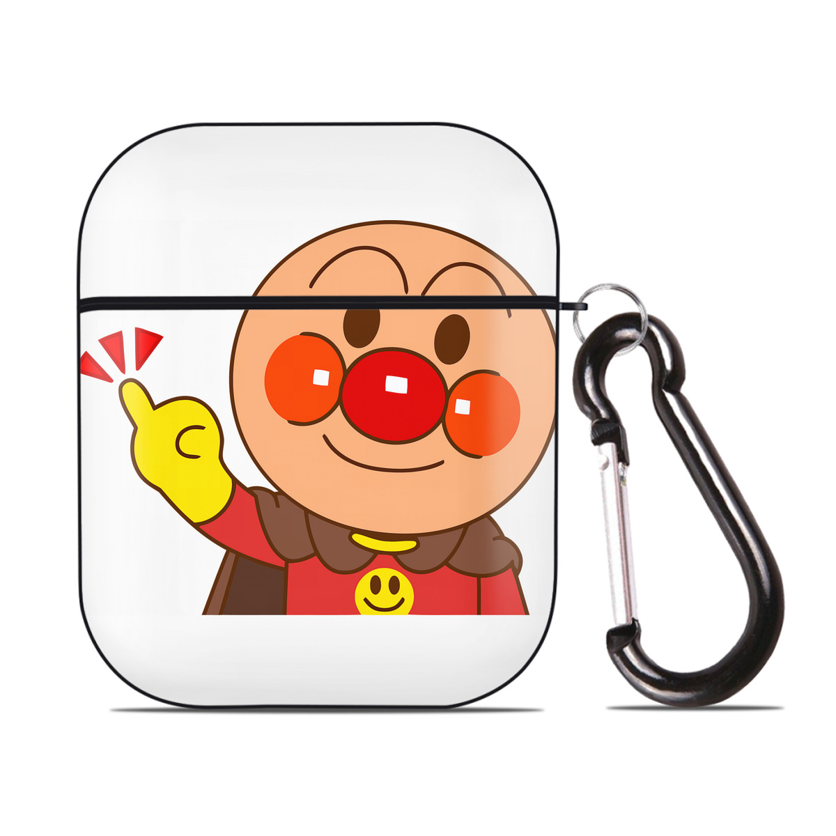 （画像用） アンパンマン Anpanman AirPods 第2世代保護ケース ハードシェル ブラック 耐衝撃・防指紋・カラビナ付き