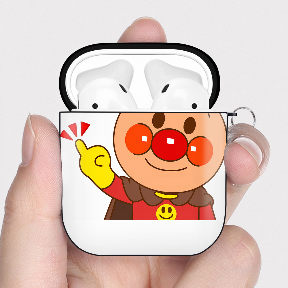（画像用） アンパンマン Anpanman AirPods 第2世代保護ケース ハードシェル ブラック 耐衝撃・防指紋・カラビナ付き