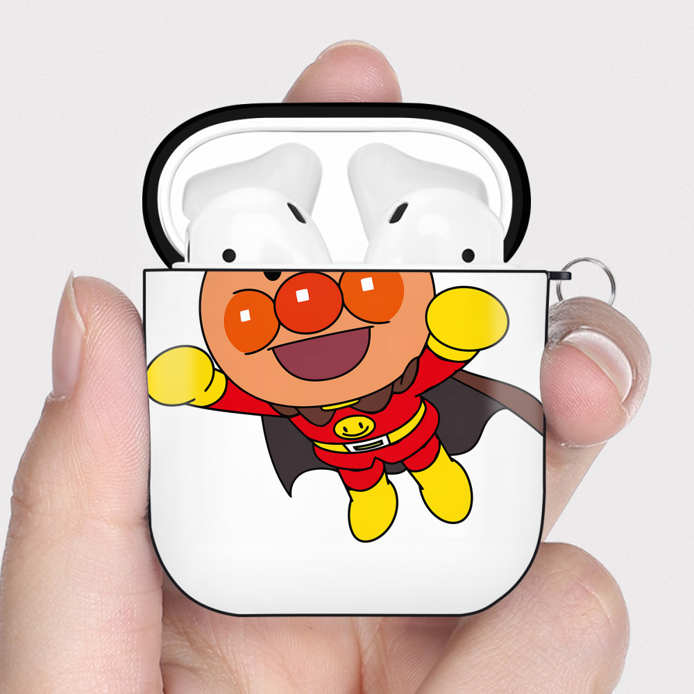 （画像用） アンパンマン Anpanman AirPods 第2世代保護ケース ハードシェル ブラック 耐衝撃・防指紋・カラビナ付き