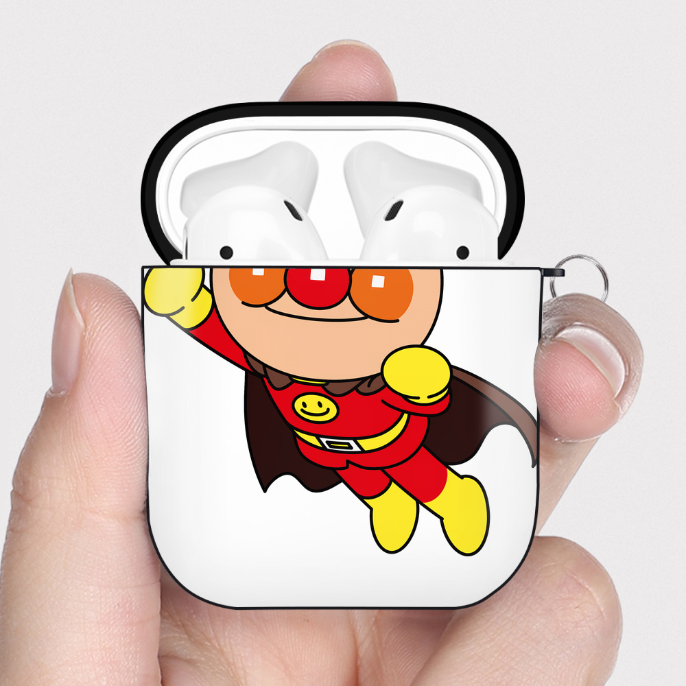 （画像用） アンパンマン Anpanman AirPods 第2世代保護ケース ハードシェル ブラック 耐衝撃・防指紋・カラビナ付き