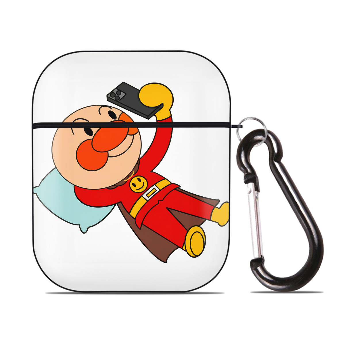 （画像用） アンパンマン Anpanman AirPods 第2世代保護ケース ハードシェル ブラック 耐衝撃・防指紋・カラビナ付き
