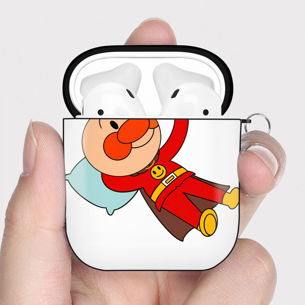 （画像用） アンパンマン Anpanman AirPods 第2世代保護ケース ハードシェル ブラック 耐衝撃・防指紋・カラビナ付き