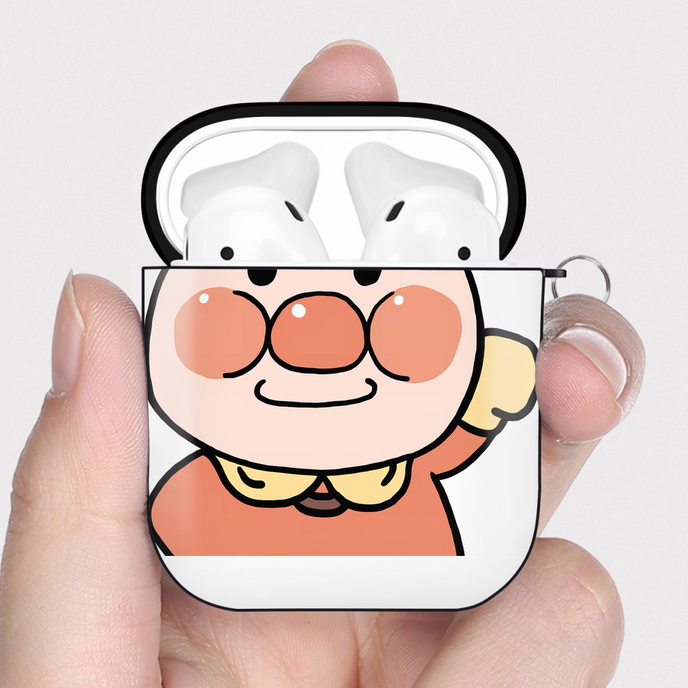 （画像用） アンパンマン Anpanman AirPods 第2世代保護ケース ハードシェル ブラック 耐衝撃・防指紋・カラビナ付き