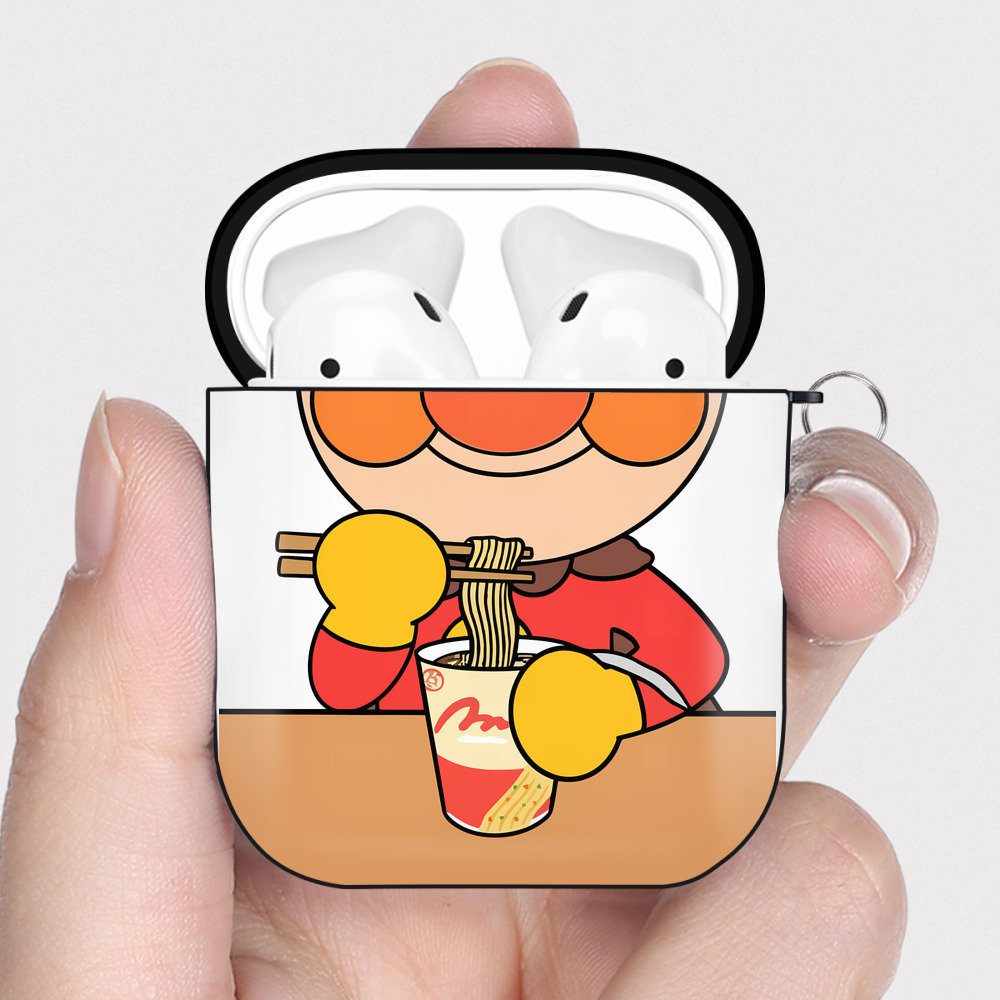（画像用） アンパンマン Anpanman AirPods 第2世代保護ケース ハードシェル ブラック 耐衝撃・防指紋・カラビナ付き