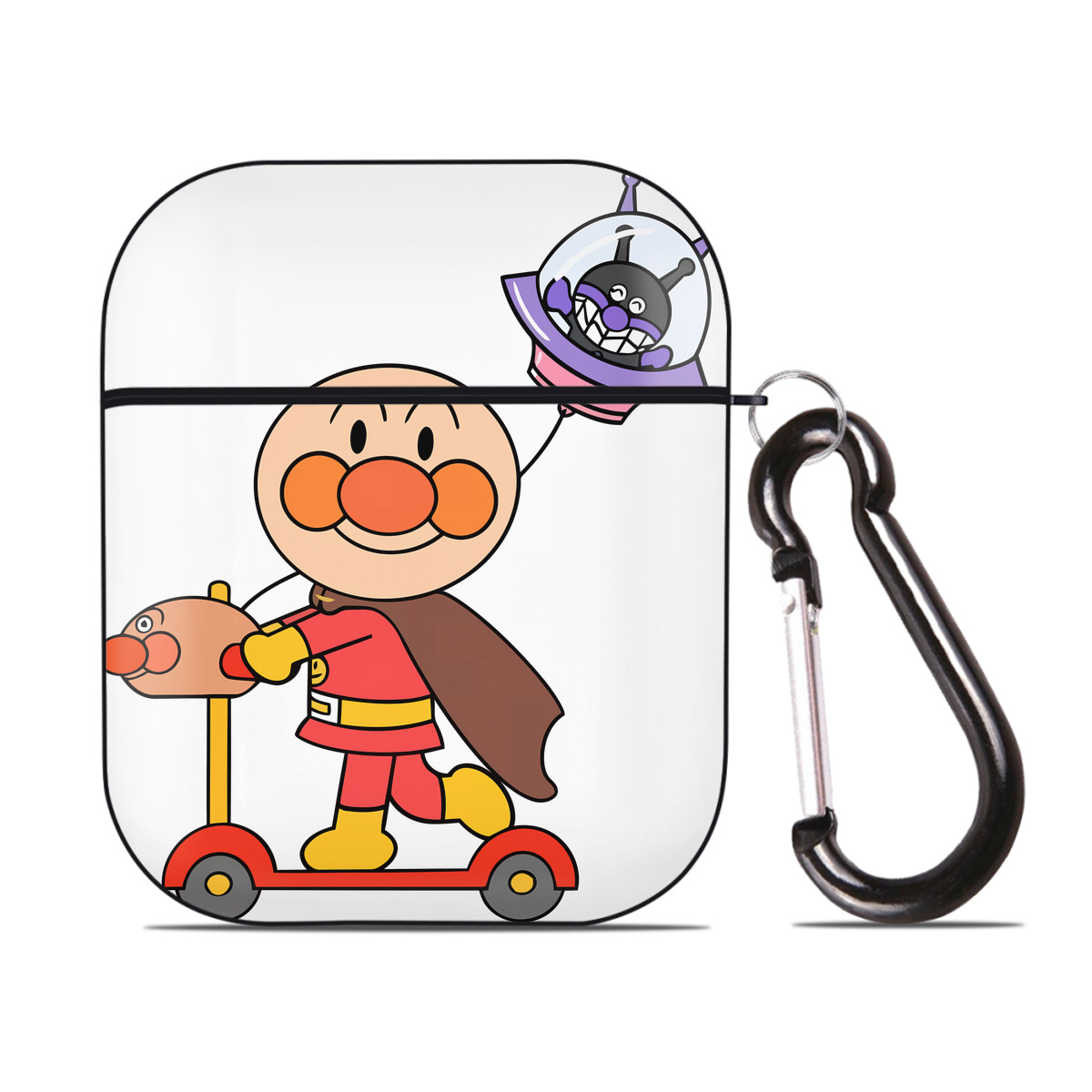 （画像用） アンパンマン Anpanman AirPods 第2世代保護ケース ハードシェル ブラック 耐衝撃・防指紋・カラビナ付き