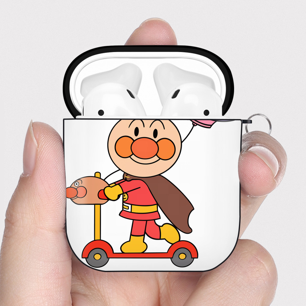 （画像用） アンパンマン Anpanman AirPods 第2世代保護ケース ハードシェル ブラック 耐衝撃・防指紋・カラビナ付き