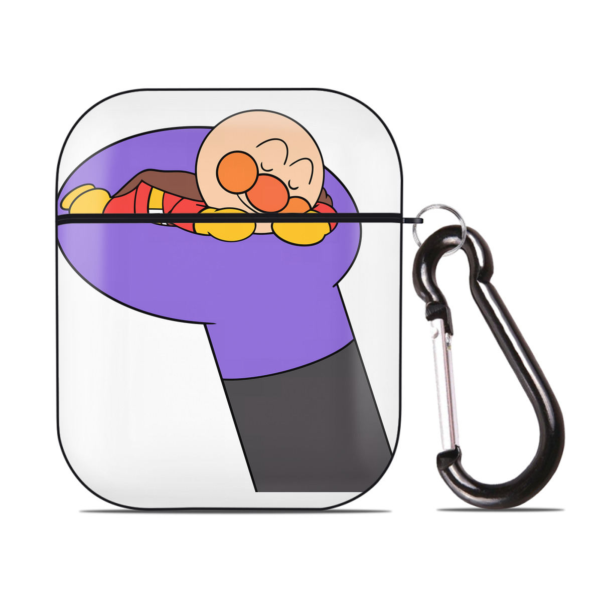 （画像用） アンパンマン Anpanman AirPods 第2世代保護ケース ハードシェル ブラック 耐衝撃・防指紋・カラビナ付き