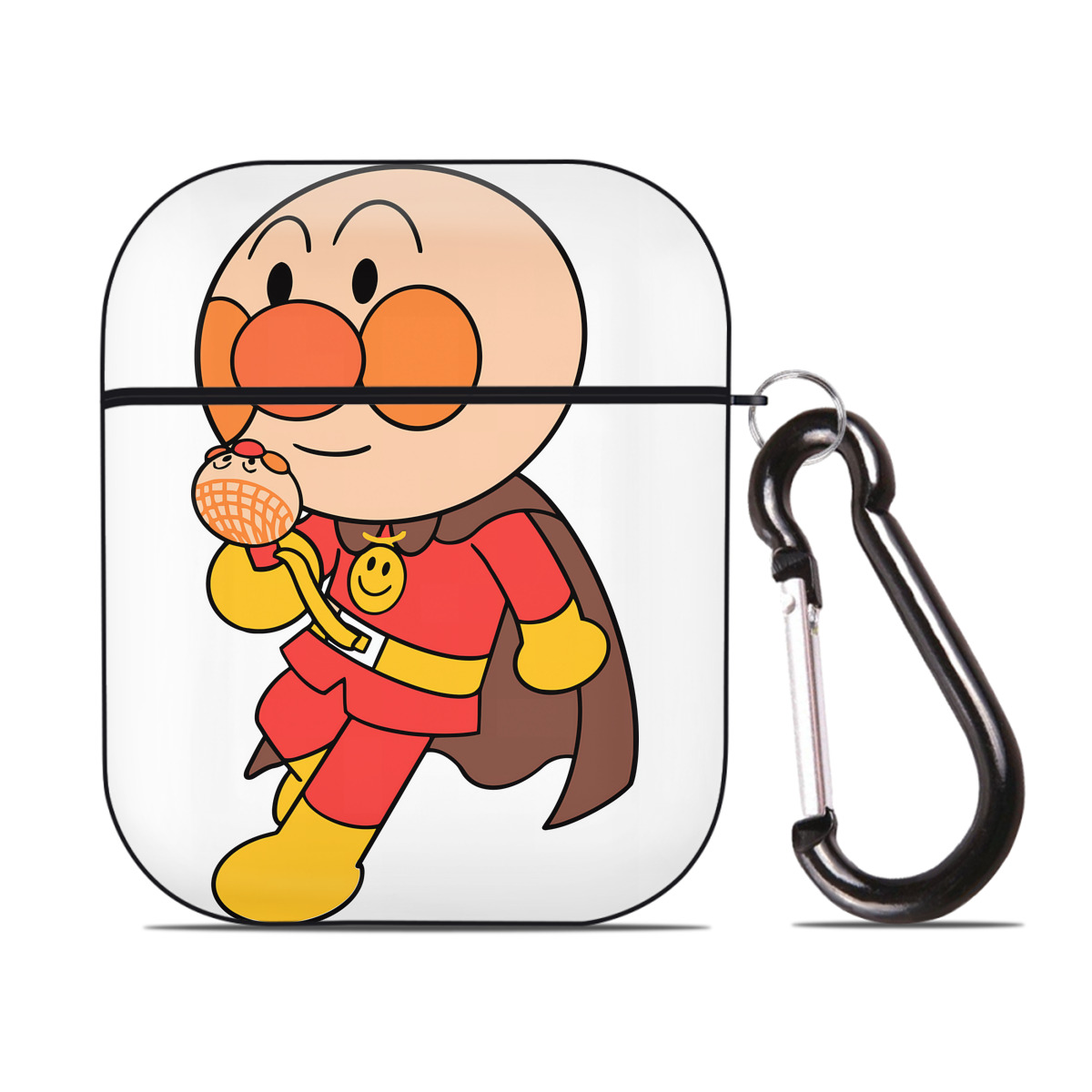 （画像用） アンパンマン Anpanman AirPods 第2世代保護ケース ハードシェル ブラック 耐衝撃・防指紋・カラビナ付き