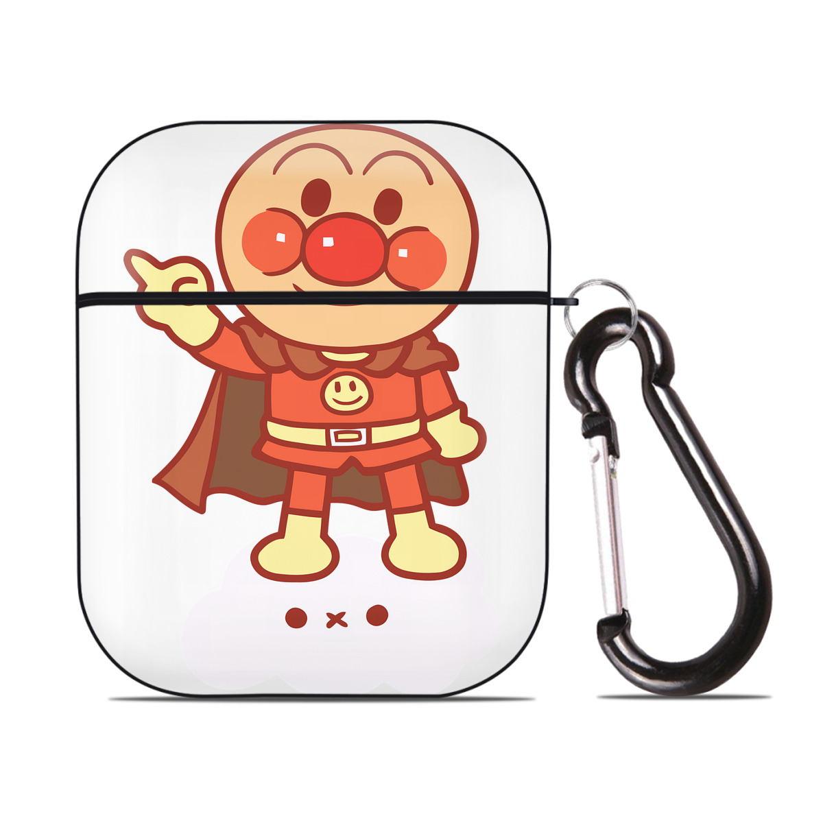 （画像用） アンパンマン Anpanman AirPods 第2世代保護ケース ハードシェル ブラック 耐衝撃・防指紋・カラビナ付き