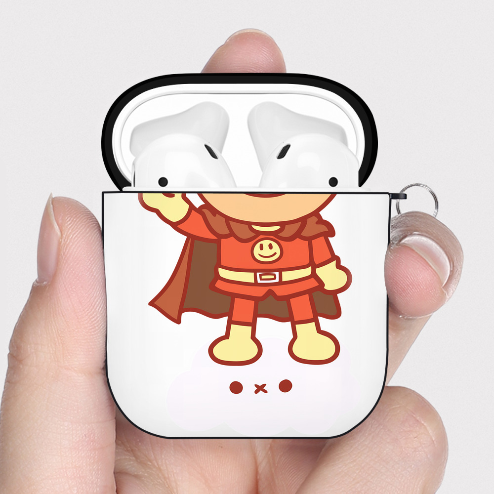 （画像用） アンパンマン Anpanman AirPods 第2世代保護ケース ハードシェル ブラック 耐衝撃・防指紋・カラビナ付き