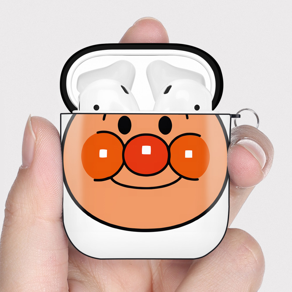 （画像用） アンパンマン Anpanman AirPods 第2世代保護ケース ハードシェル ブラック 耐衝撃・防指紋・カラビナ付き