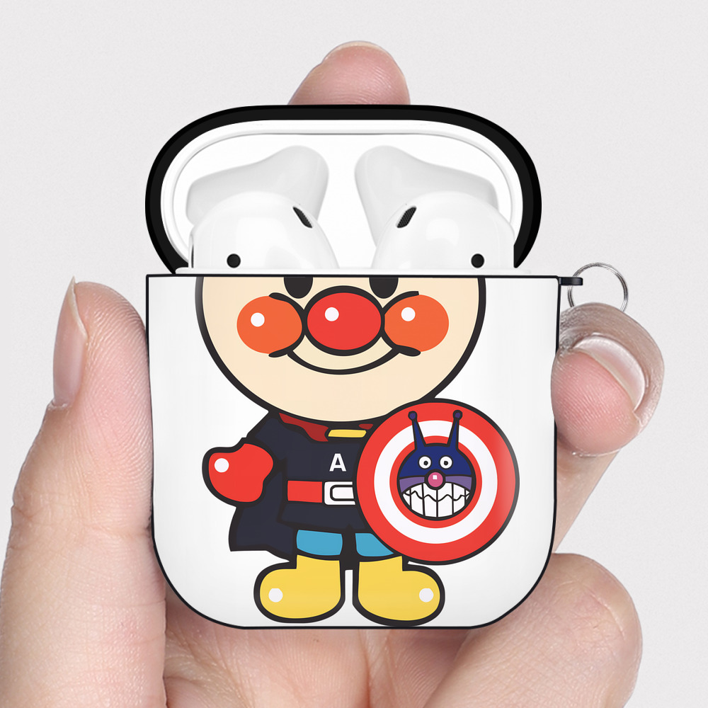 （画像用） アンパンマン Anpanman AirPods 第2世代保護ケース ハードシェル ブラック 耐衝撃・防指紋・カラビナ付き