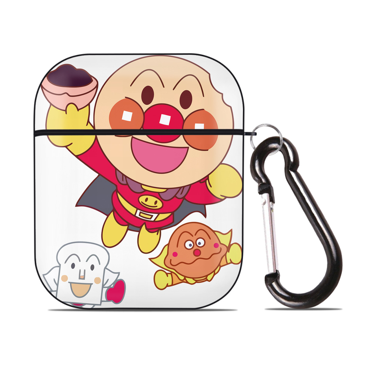 （画像用） アンパンマン Anpanman AirPods 第2世代保護ケース ハードシェル ブラック 耐衝撃・防指紋・カラビナ付き