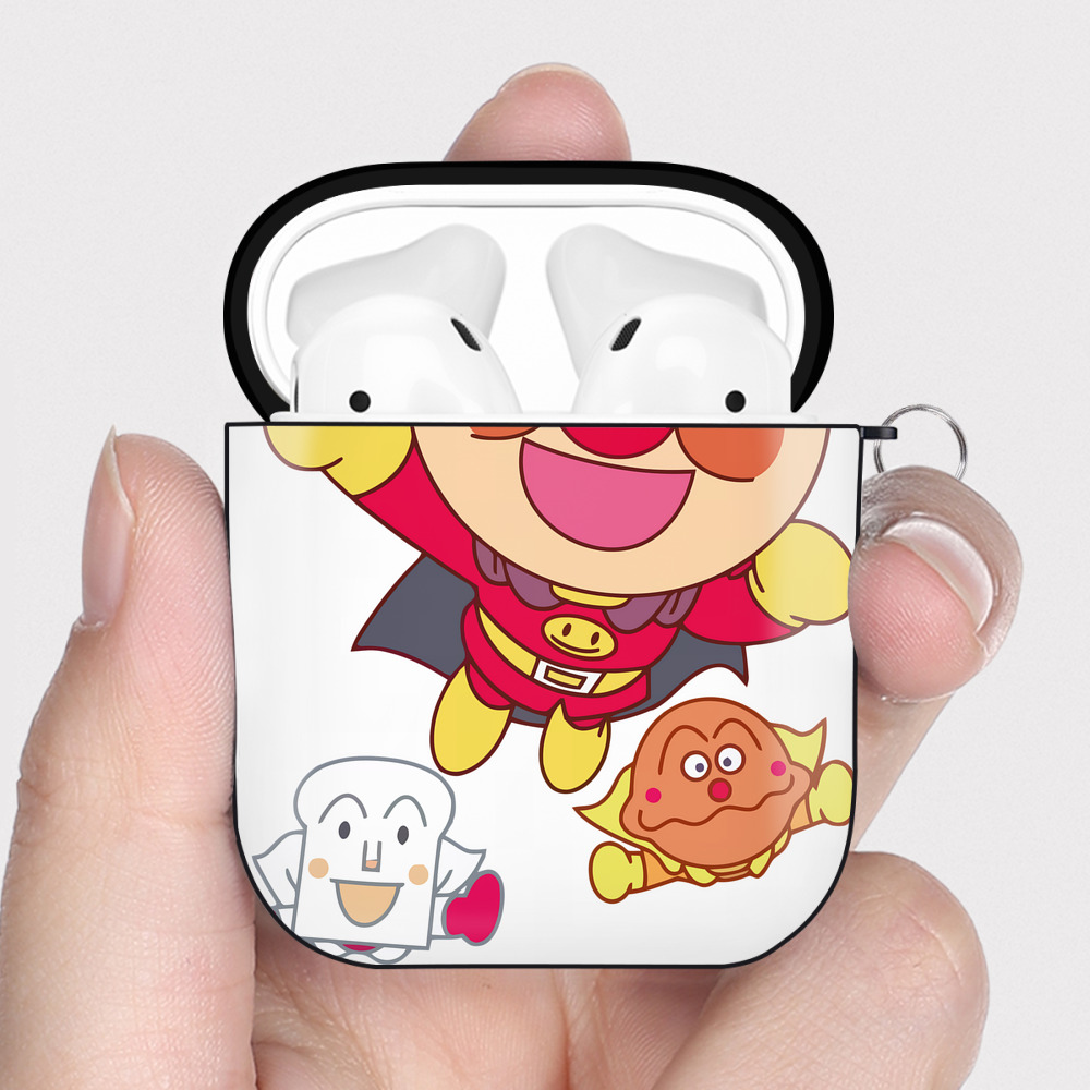 （画像用） アンパンマン Anpanman AirPods 第2世代保護ケース ハードシェル ブラック 耐衝撃・防指紋・カラビナ付き