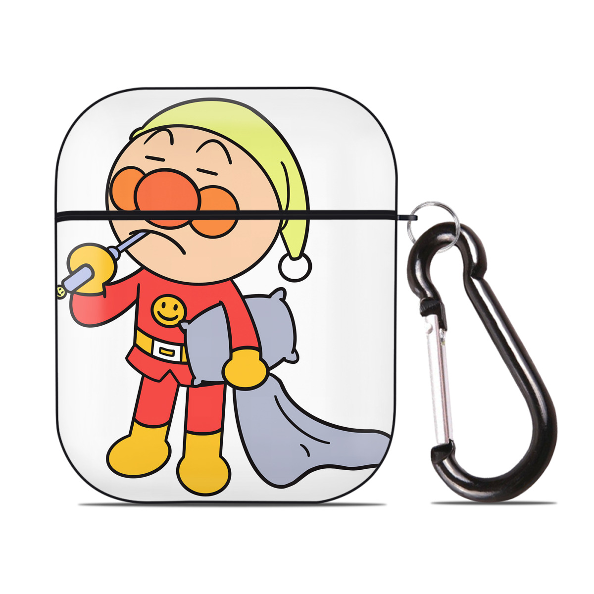 （画像用） アンパンマン Anpanman AirPods 第2世代保護ケース ハードシェル ブラック 耐衝撃・防指紋・カラビナ付き