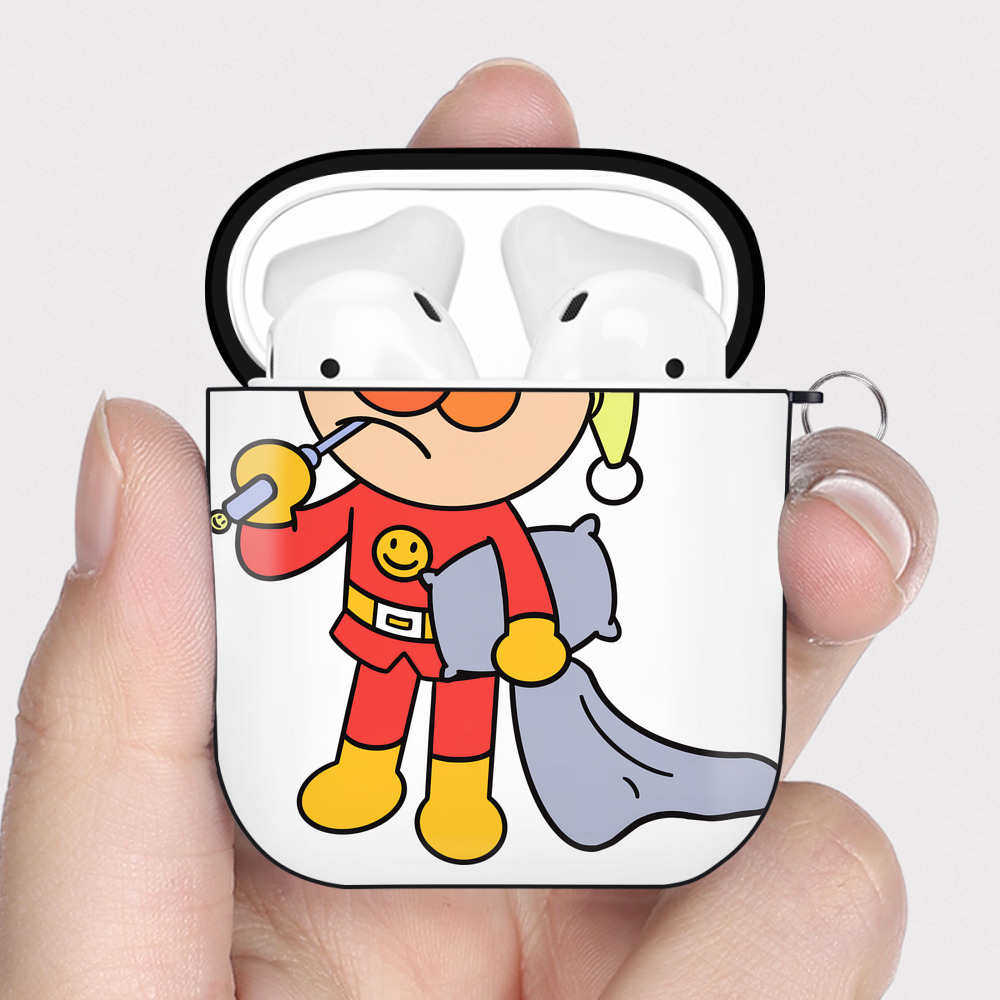 （画像用） アンパンマン Anpanman AirPods 第2世代保護ケース ハードシェル ブラック 耐衝撃・防指紋・カラビナ付き