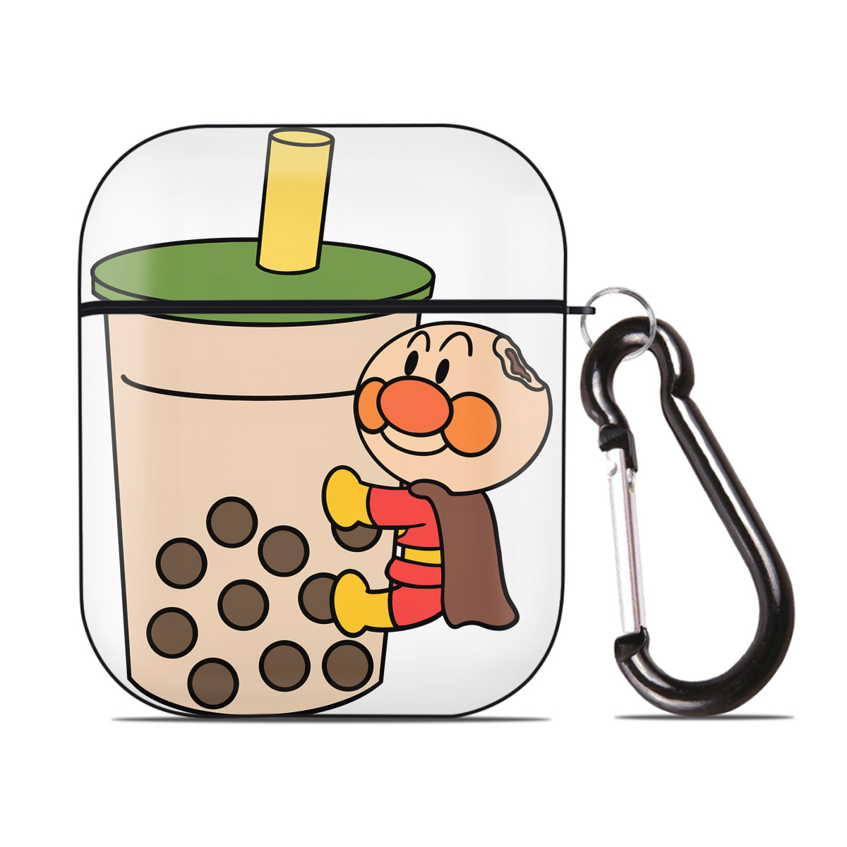 （画像用） アンパンマン Anpanman AirPods 第2世代保護ケース ハードシェル ブラック 耐衝撃・防指紋・カラビナ付き