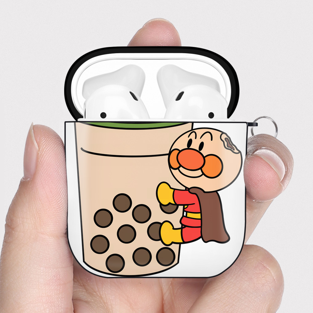 （画像用） アンパンマン Anpanman AirPods 第2世代保護ケース ハードシェル ブラック 耐衝撃・防指紋・カラビナ付き