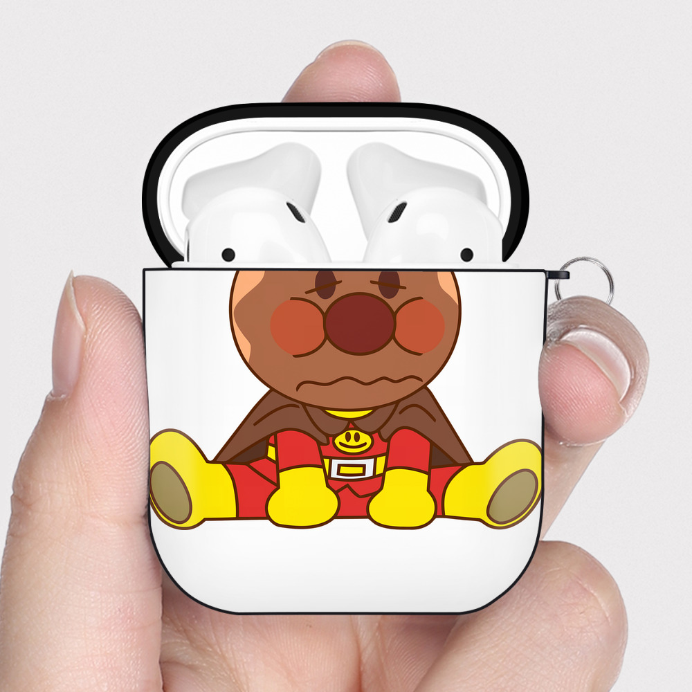 （画像用） アンパンマン Anpanman AirPods 第2世代保護ケース ハードシェル ブラック 耐衝撃・防指紋・カラビナ付き