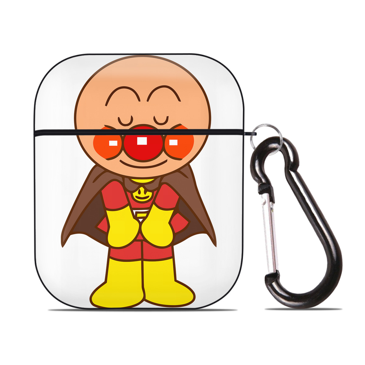 （画像用） アンパンマン Anpanman AirPods 第2世代保護ケース ハードシェル ブラック 耐衝撃・防指紋・カラビナ付き