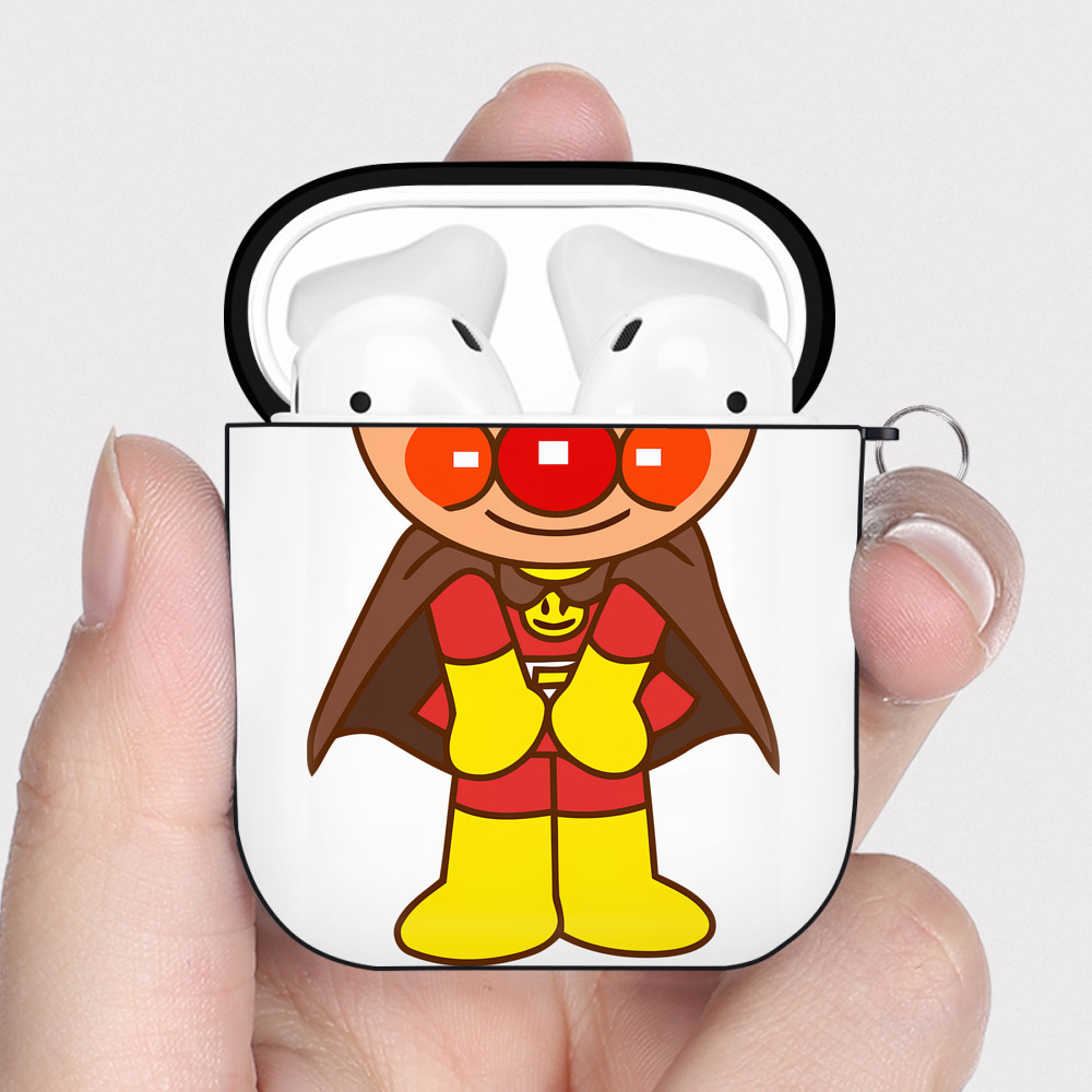 （画像用） アンパンマン Anpanman AirPods 第2世代保護ケース ハードシェル ブラック 耐衝撃・防指紋・カラビナ付き
