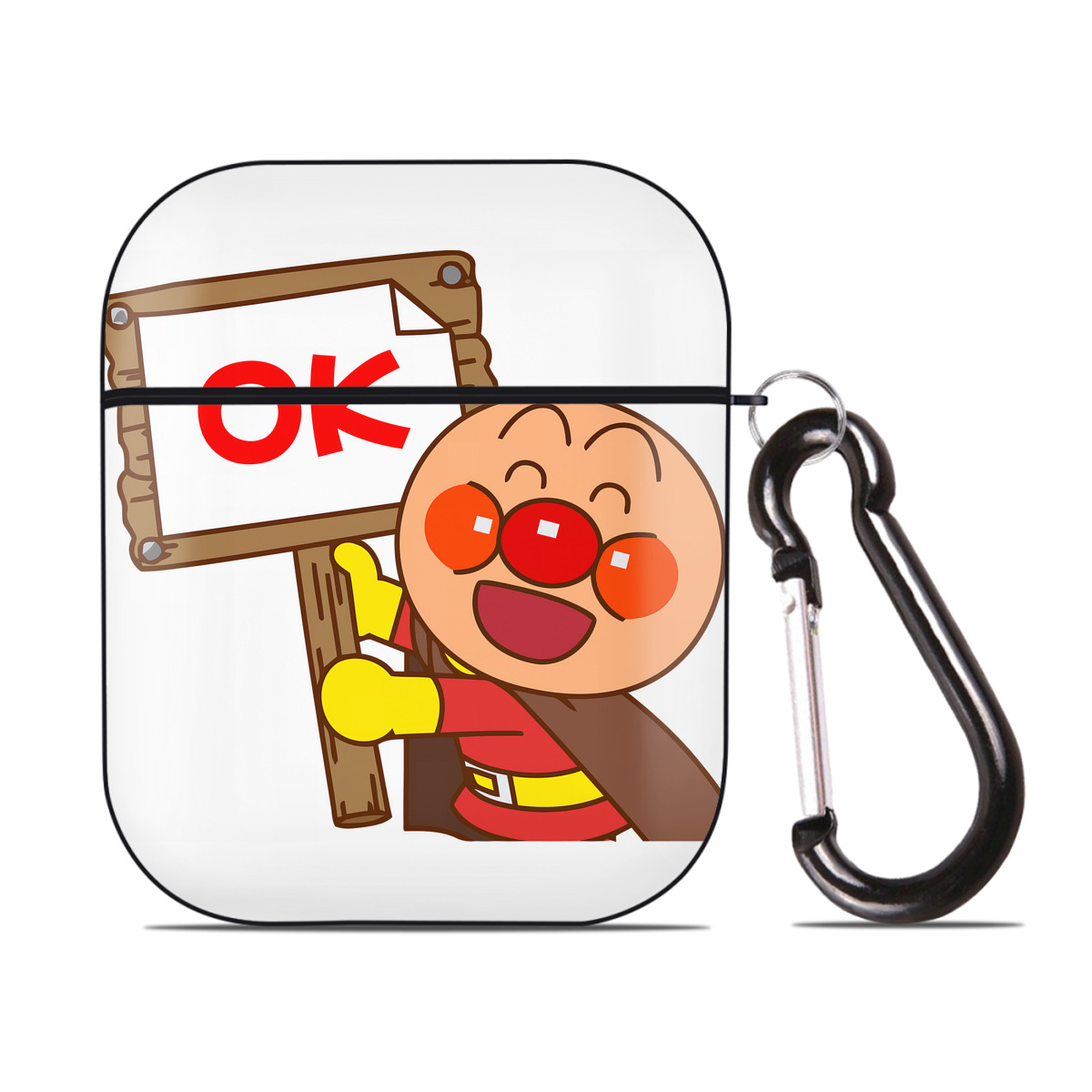 （画像用） アンパンマン Anpanman AirPods 第2世代保護ケース ハードシェル ブラック 耐衝撃・防指紋・カラビナ付き