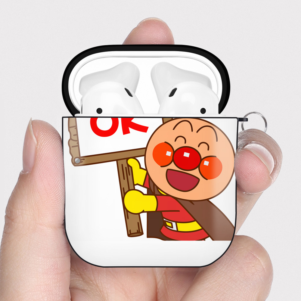 （画像用） アンパンマン Anpanman AirPods 第2世代保護ケース ハードシェル ブラック 耐衝撃・防指紋・カラビナ付き