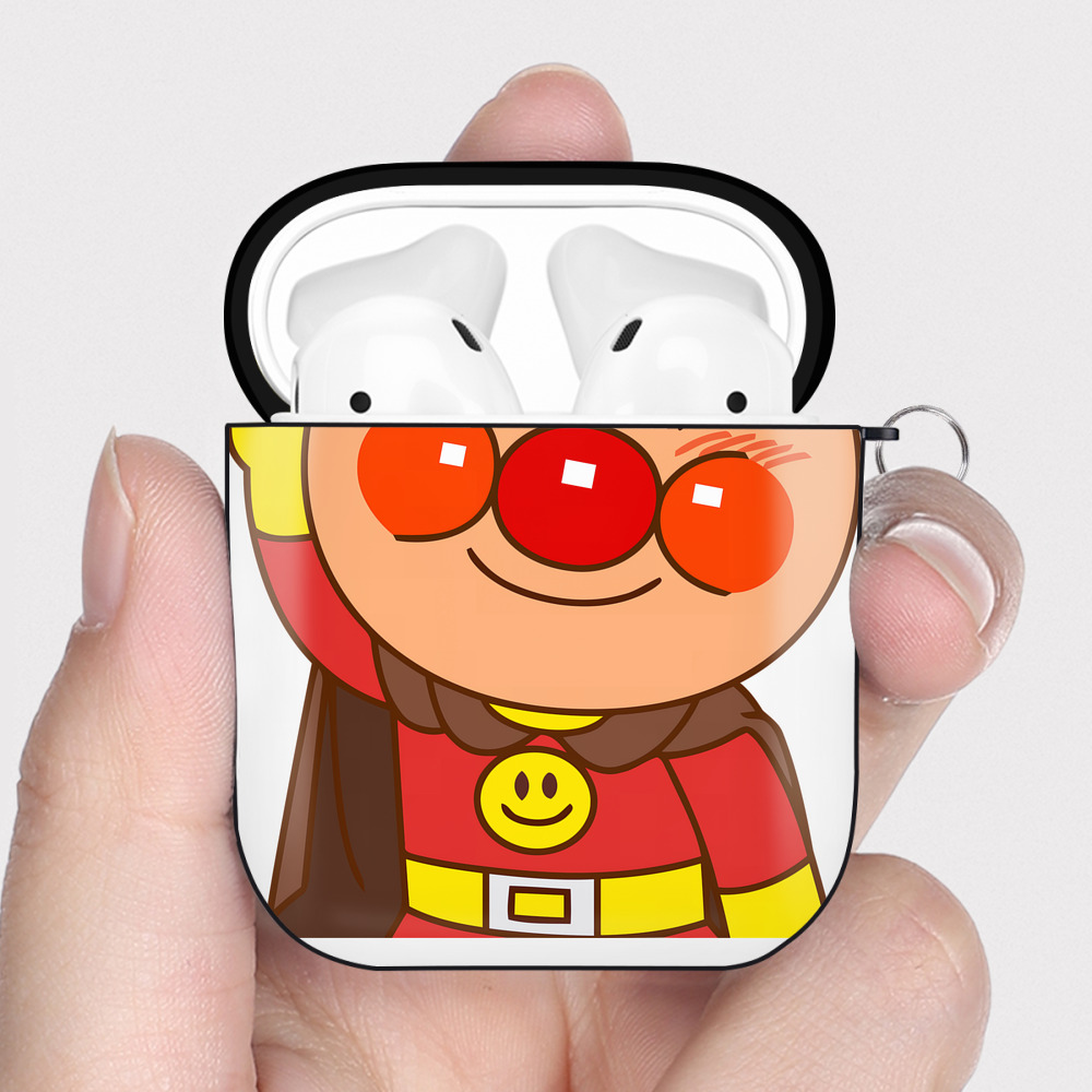 （画像用） アンパンマン Anpanman AirPods 第2世代保護ケース ハードシェル ブラック 耐衝撃・防指紋・カラビナ付き