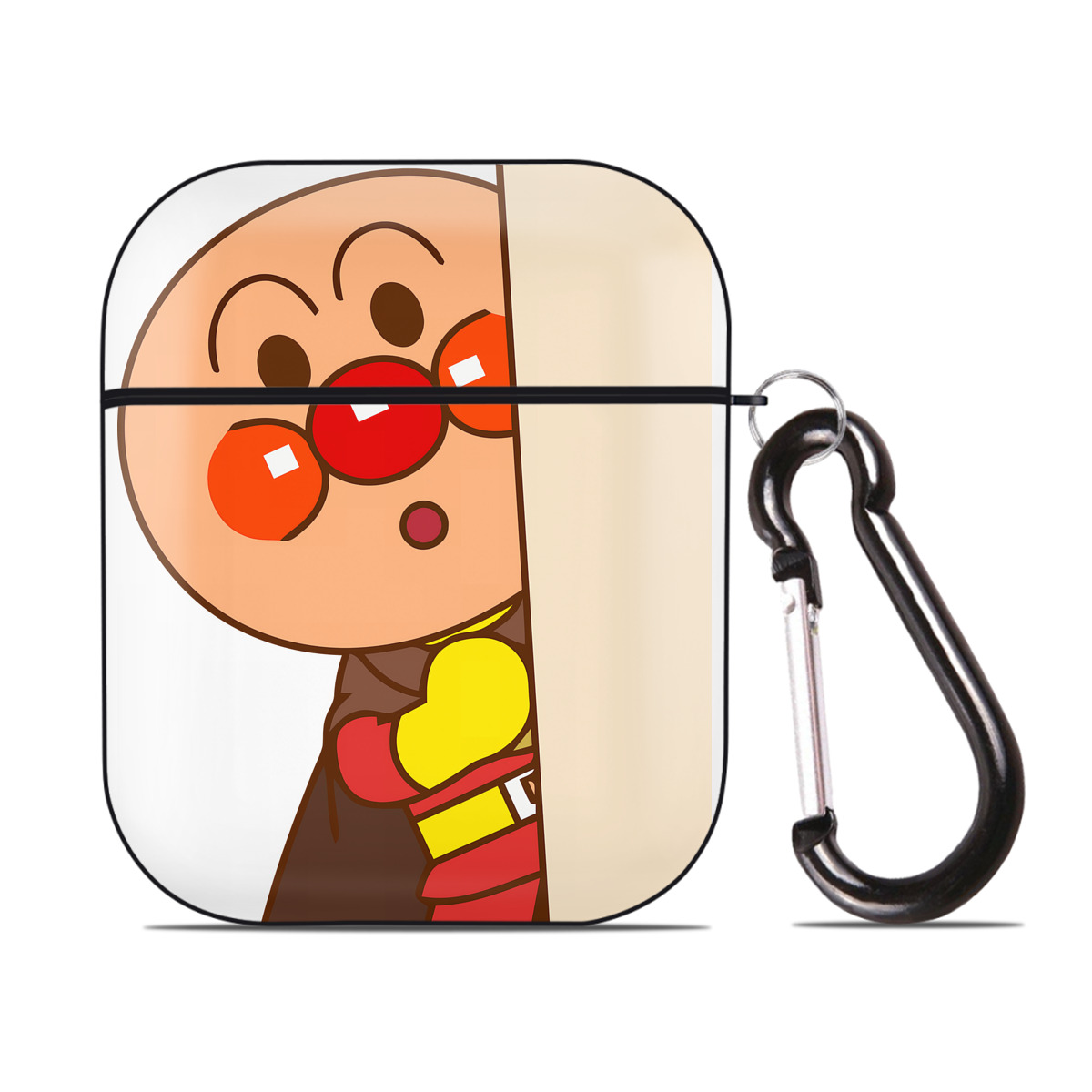 （画像用） アンパンマン Anpanman AirPods 第2世代保護ケース ハードシェル ブラック 耐衝撃・防指紋・カラビナ付き