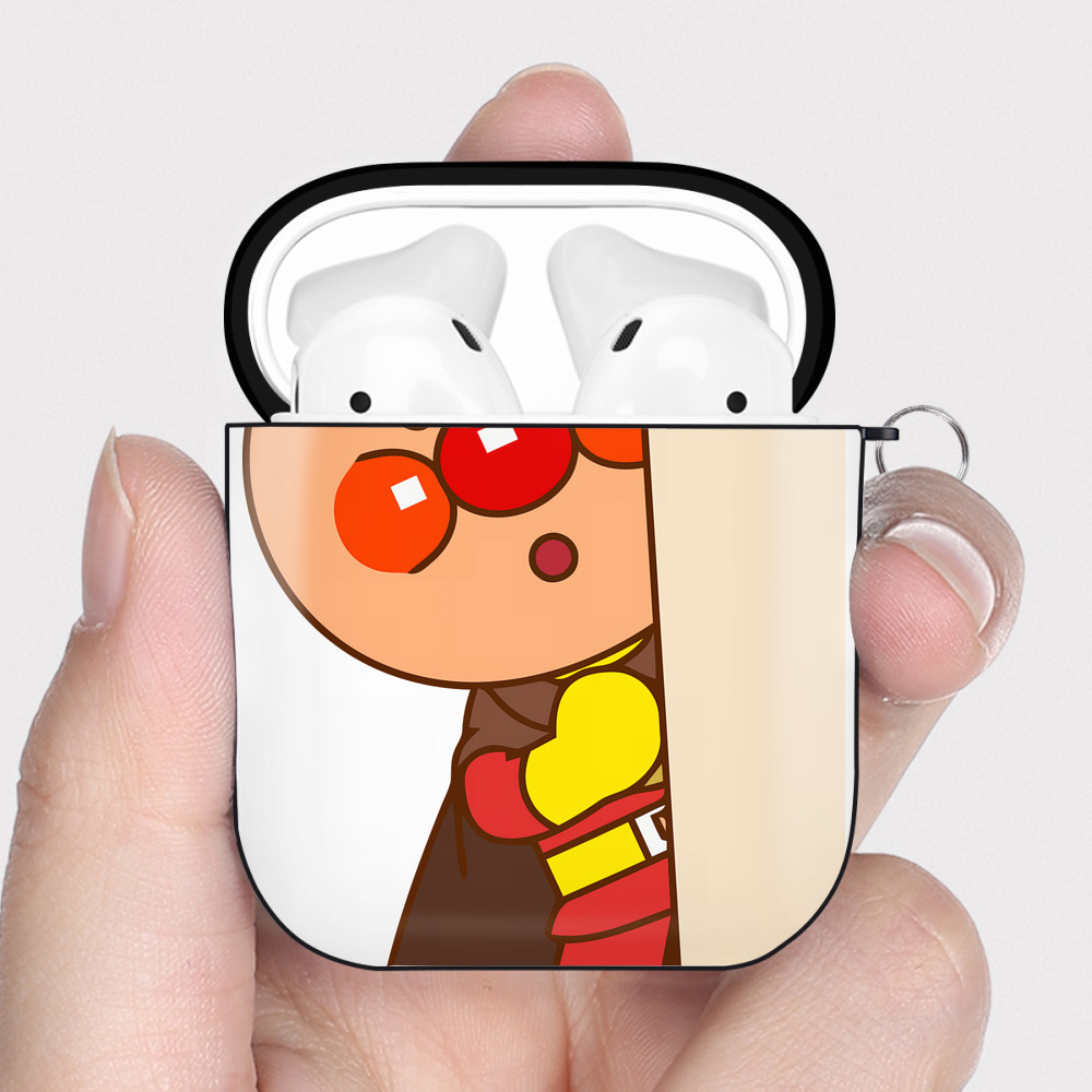 （画像用） アンパンマン Anpanman AirPods 第2世代保護ケース ハードシェル ブラック 耐衝撃・防指紋・カラビナ付き