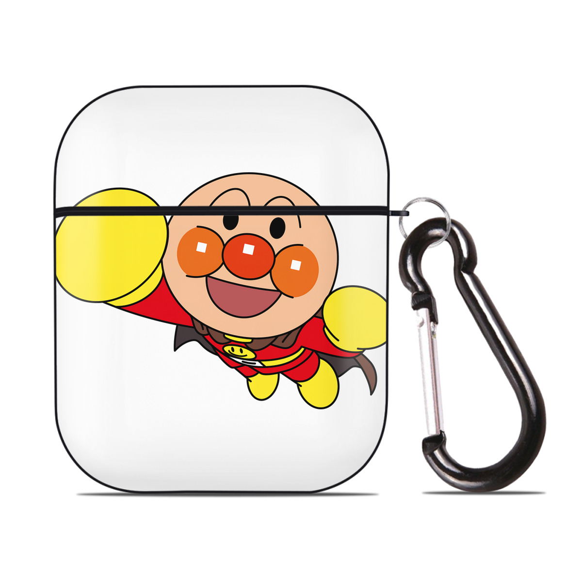 （画像用） アンパンマン Anpanman AirPods 第2世代保護ケース ハードシェル ブラック 耐衝撃・防指紋・カラビナ付き