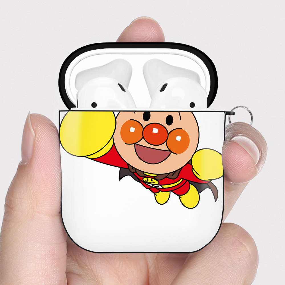 （画像用） アンパンマン Anpanman AirPods 第2世代保護ケース ハードシェル ブラック 耐衝撃・防指紋・カラビナ付き