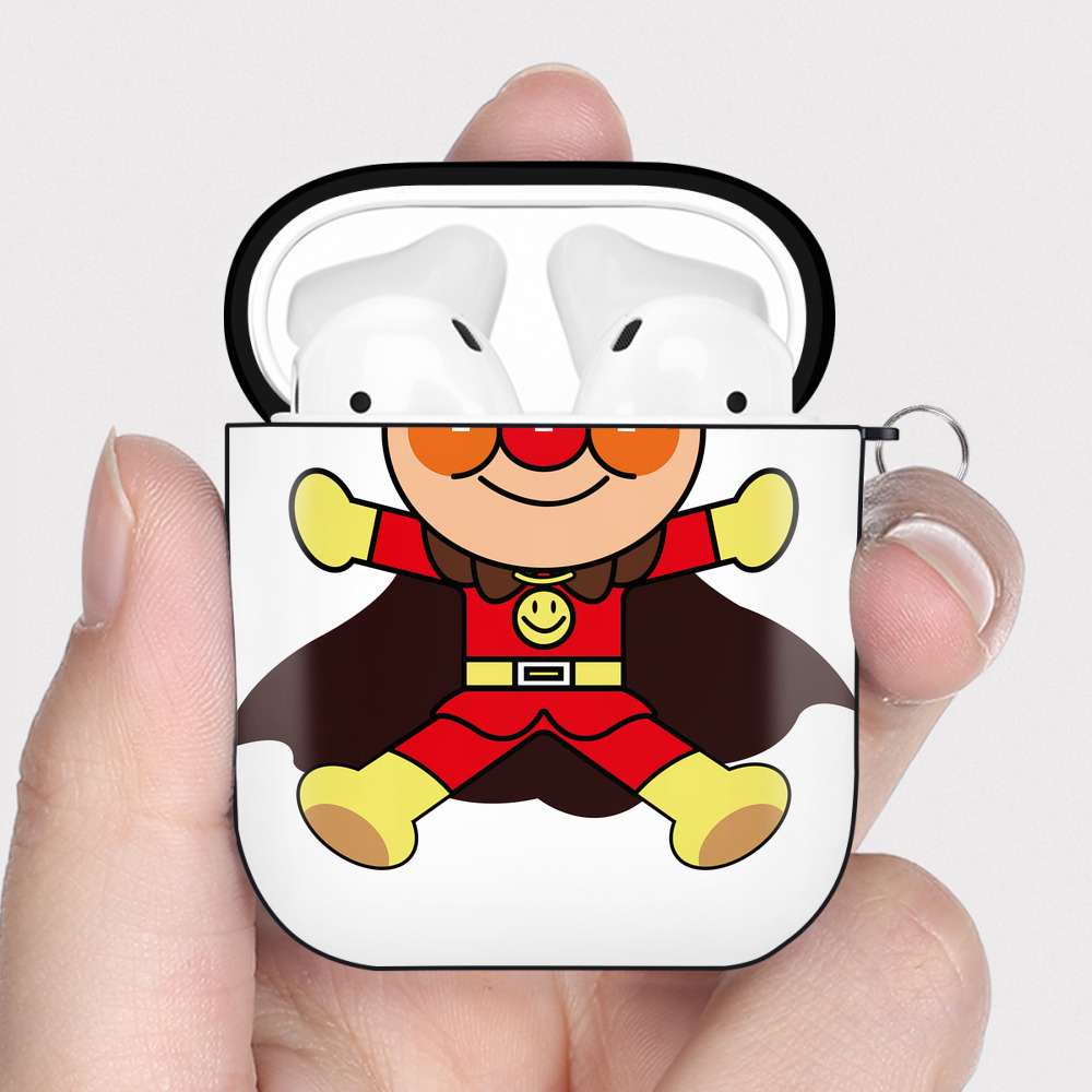（画像用） アンパンマン Anpanman AirPods 第2世代保護ケース ハードシェル ブラック 耐衝撃・防指紋・カラビナ付き