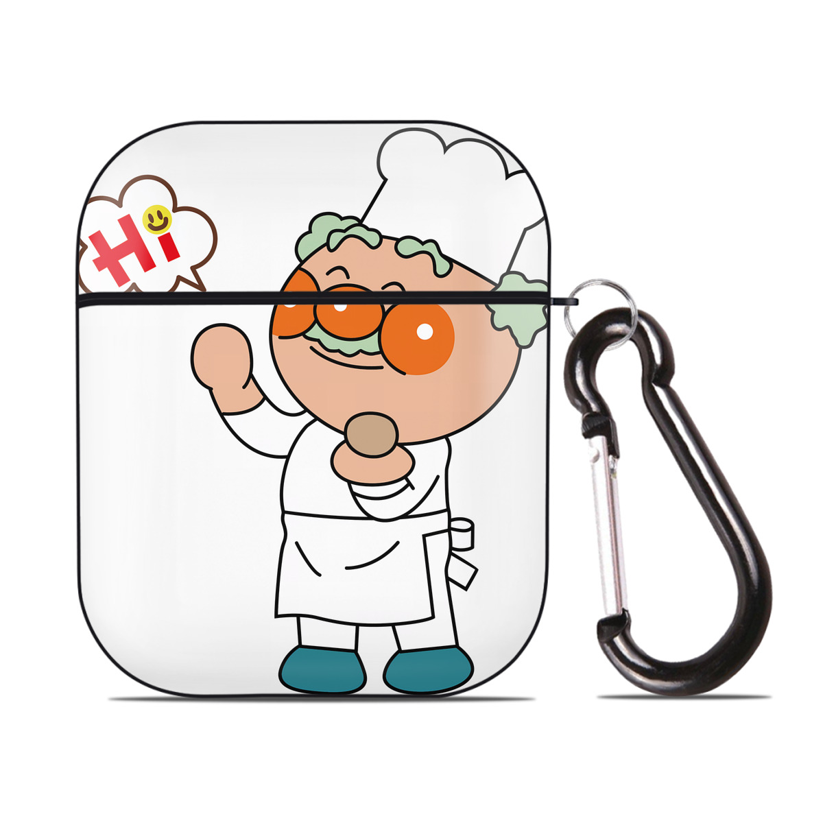（画像用） アンパンマン Anpanman AirPods 第2世代保護ケース ハードシェル ブラック 耐衝撃・防指紋・カラビナ付き