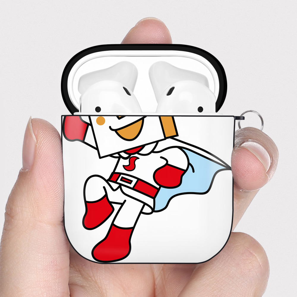 （画像用） アンパンマン Anpanman AirPods 第2世代保護ケース ハードシェル ブラック 耐衝撃・防指紋・カラビナ付き