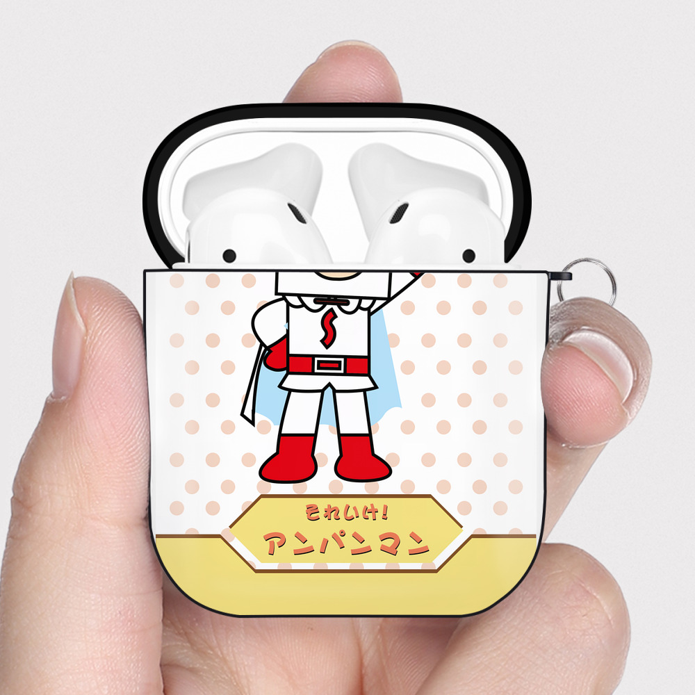 （画像用） アンパンマン Anpanman AirPods 第2世代保護ケース ハードシェル ブラック 耐衝撃・防指紋・カラビナ付き