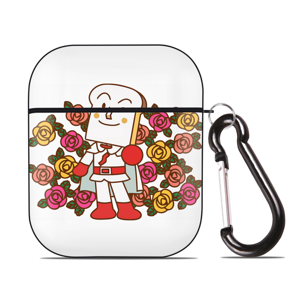 （画像用） アンパンマン Anpanman AirPods 第2世代保護ケース ハードシェル ブラック 耐衝撃・防指紋・カラビナ付き