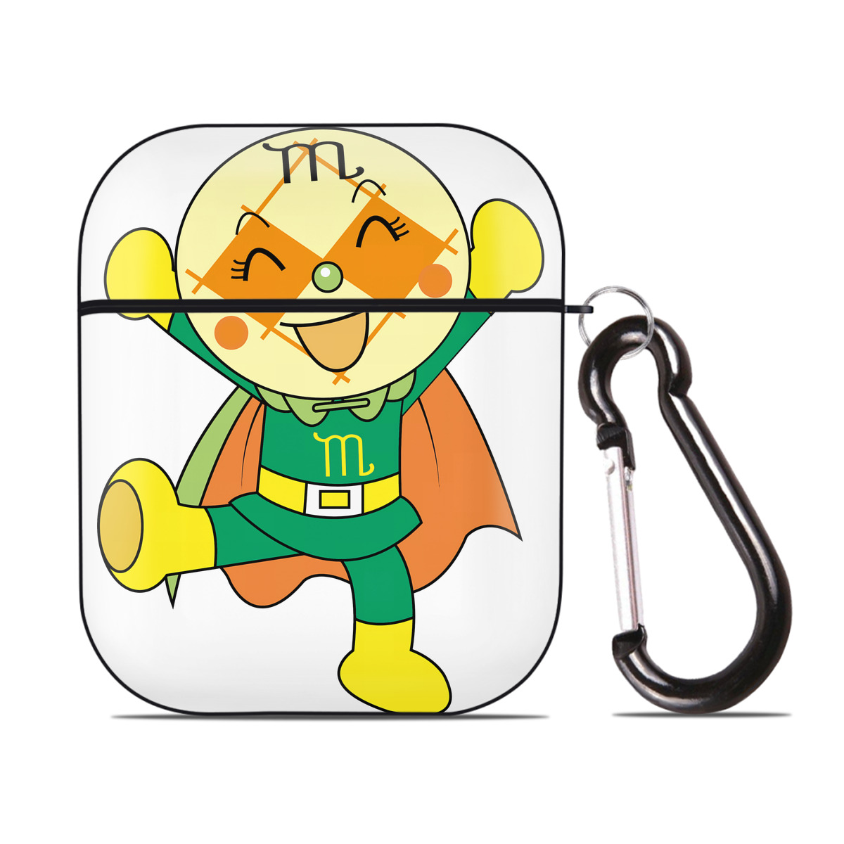 （画像用） アンパンマン Anpanman AirPods 第2世代保護ケース ハードシェル ブラック 耐衝撃・防指紋・カラビナ付き