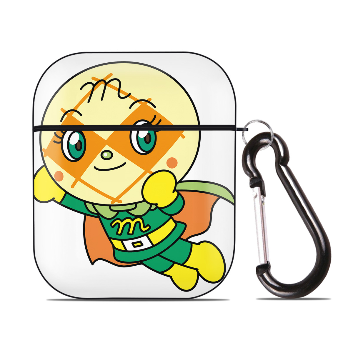 （画像用） アンパンマン Anpanman AirPods 第2世代保護ケース ハードシェル ブラック 耐衝撃・防指紋・カラビナ付き