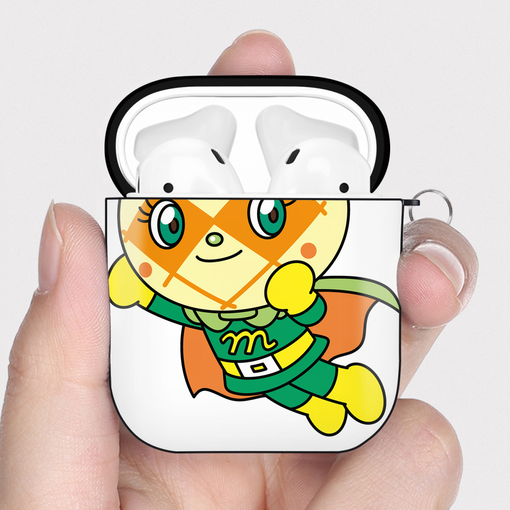 （画像用） アンパンマン Anpanman AirPods 第2世代保護ケース ハードシェル ブラック 耐衝撃・防指紋・カラビナ付き