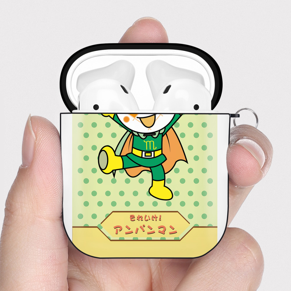 （画像用） アンパンマン Anpanman AirPods 第2世代保護ケース ハードシェル ブラック 耐衝撃・防指紋・カラビナ付き
