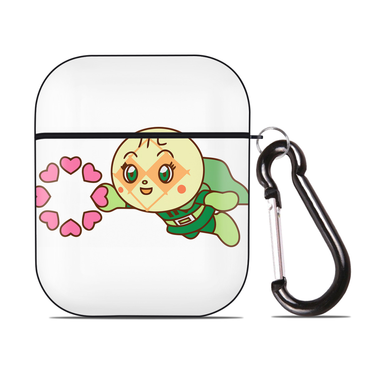 （画像用） アンパンマン Anpanman AirPods 第2世代保護ケース ハードシェル ブラック 耐衝撃・防指紋・カラビナ付き