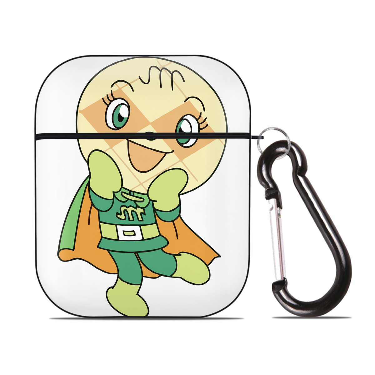 （画像用） アンパンマン Anpanman AirPods 第2世代保護ケース ハードシェル ブラック 耐衝撃・防指紋・カラビナ付き