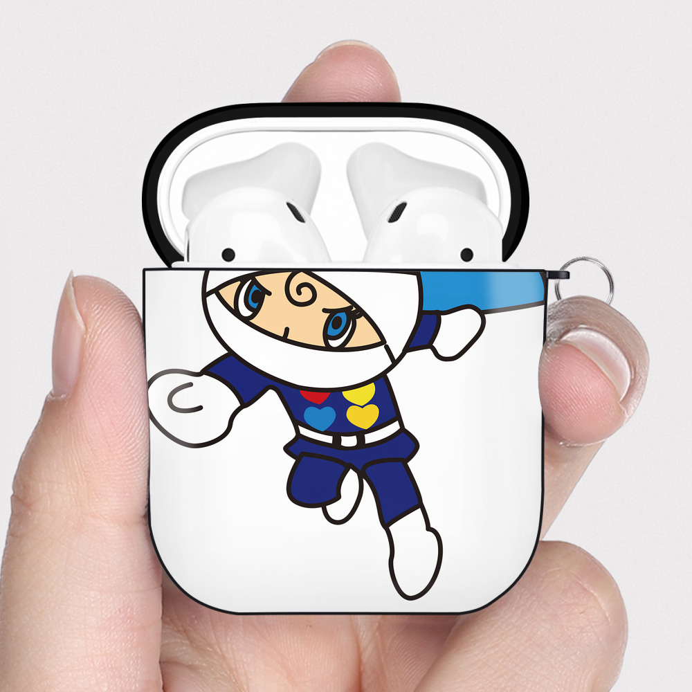 （画像用） アンパンマン Anpanman AirPods 第2世代保護ケース ハードシェル ブラック 耐衝撃・防指紋・カラビナ付き