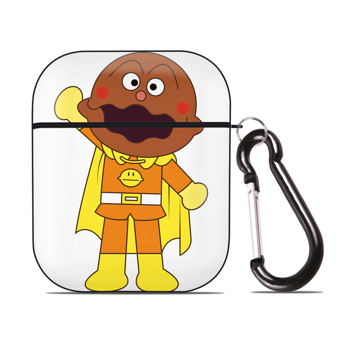 （画像用） アンパンマン Anpanman AirPods 第2世代保護ケース ハードシェル ブラック 耐衝撃・防指紋・カラビナ付き