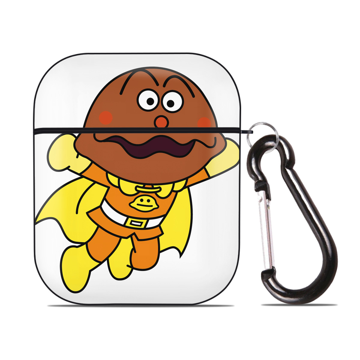 （画像用） アンパンマン Anpanman AirPods 第2世代保護ケース ハードシェル ブラック 耐衝撃・防指紋・カラビナ付き